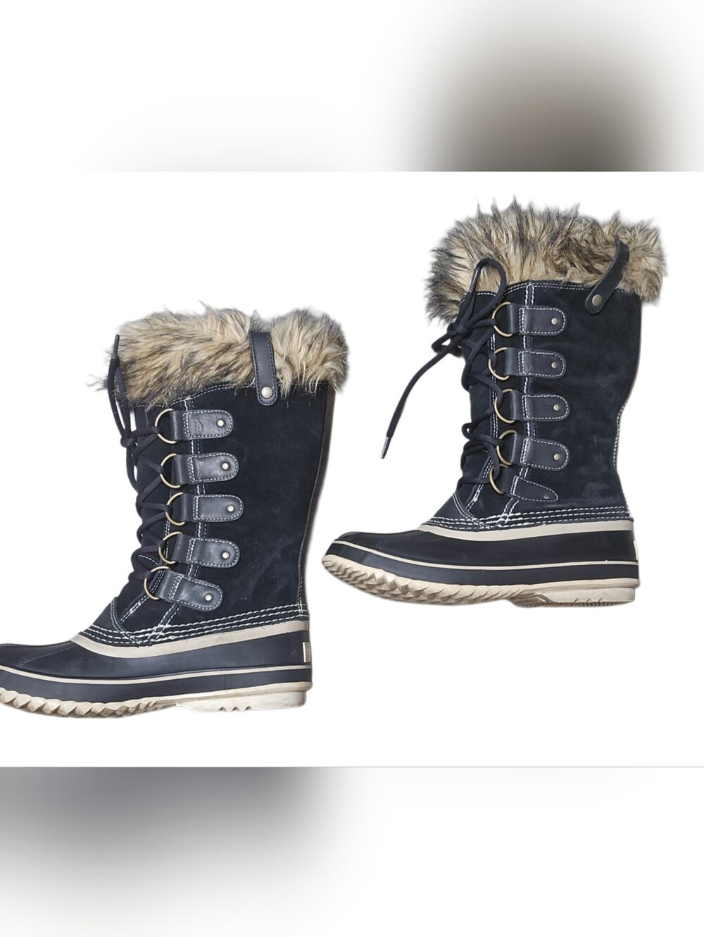 SOREL Joan of Artic Women's Black Snowshoe Boots Faux Fur Trim Lace-Up Size 8